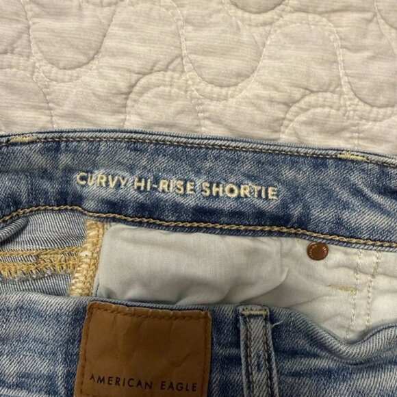 American Eagle Outfitters Curvy Hi-Rise Shortie Blue Jean Shorts Super Stretch 4 - Picture 6 of 8